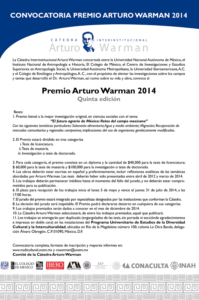 Premio Arturo Warman 2014. Quinta edición