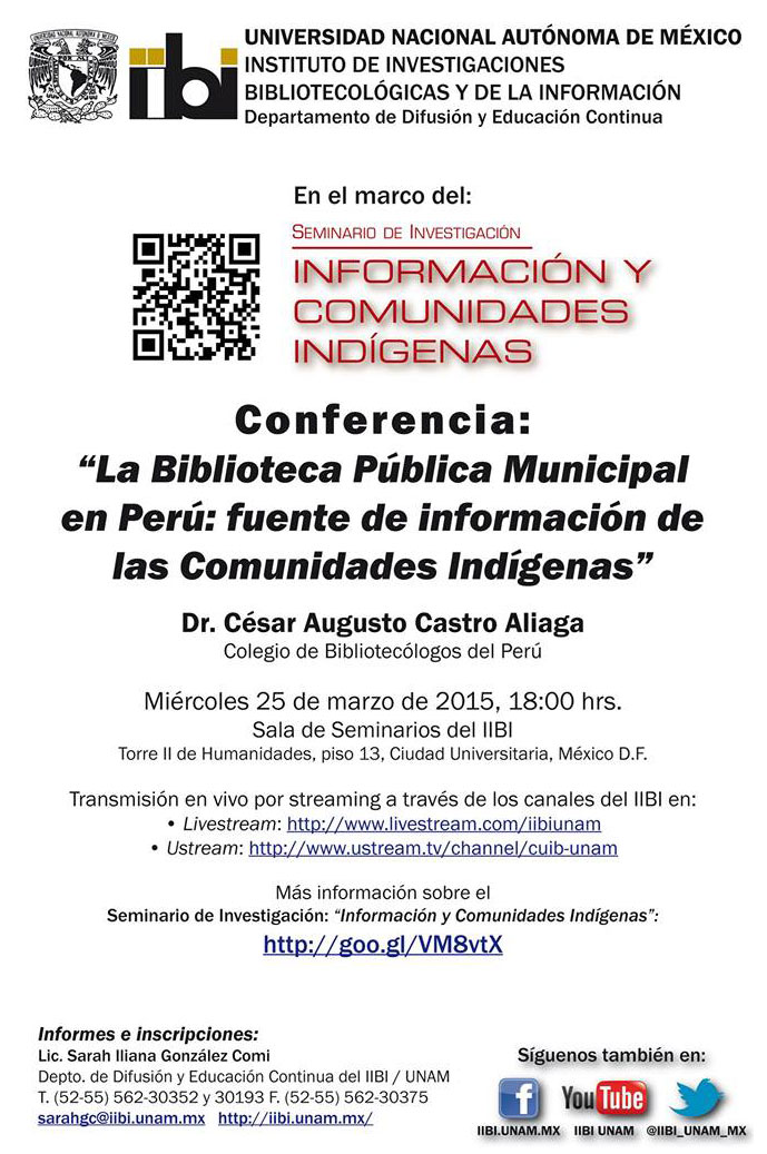 Conferencia: La Biblioteca Pública Municipal en Perú: fuente de información de las Comunidades Indígenas
