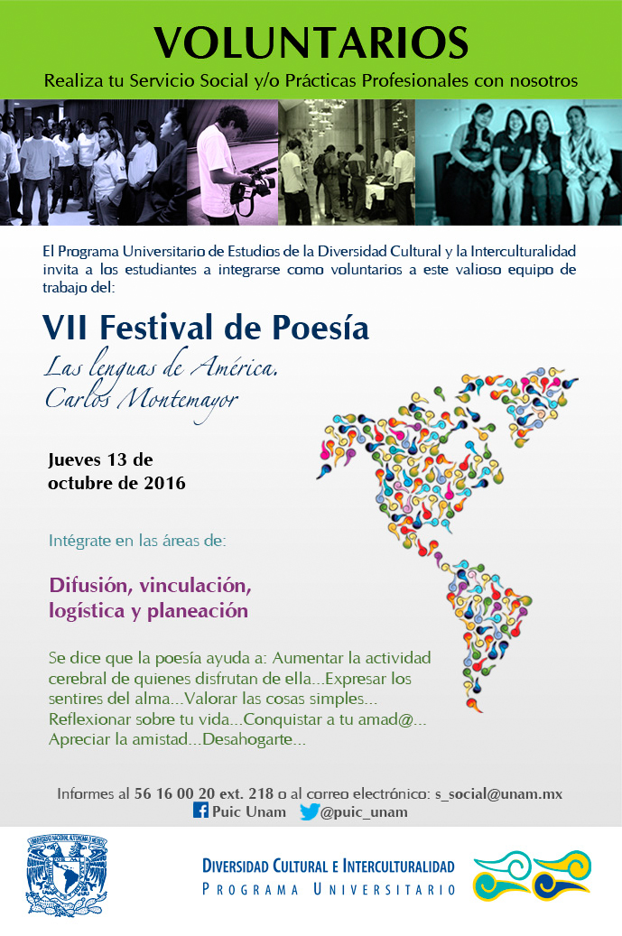  Voluntariado para formar parte del equipo en el VII Festival de Poesía las Lenguas de América. Carlos Montemayor