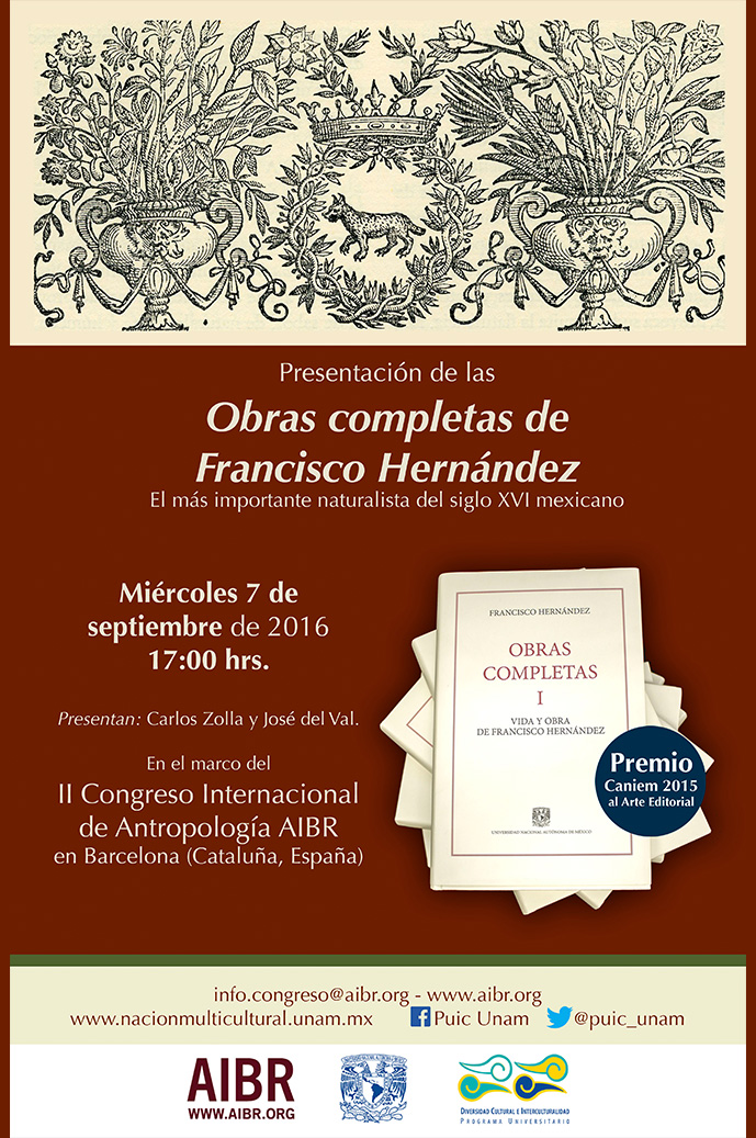 Presentación del libro Obras completas de Francisco Hernández en Barcelona.