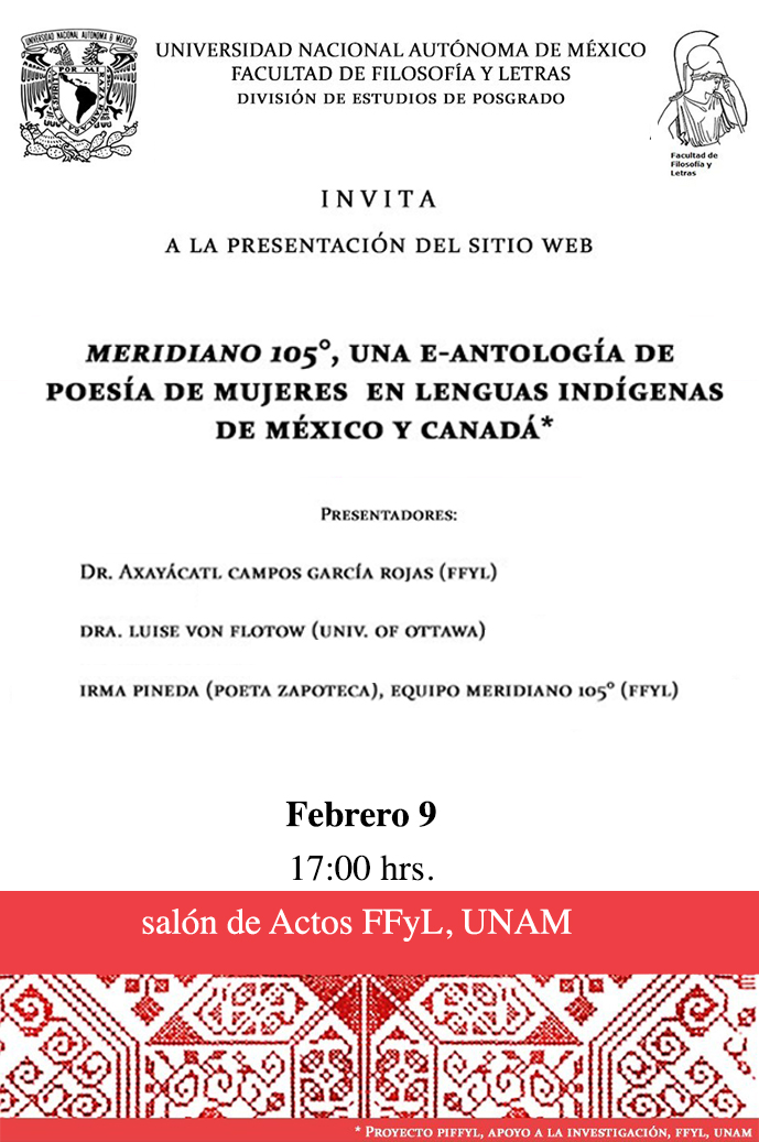 Presentación del sitio web: Meridiano 105°, una e-antología de poesía de mujeres en lenguas indígenas de México y Canadá