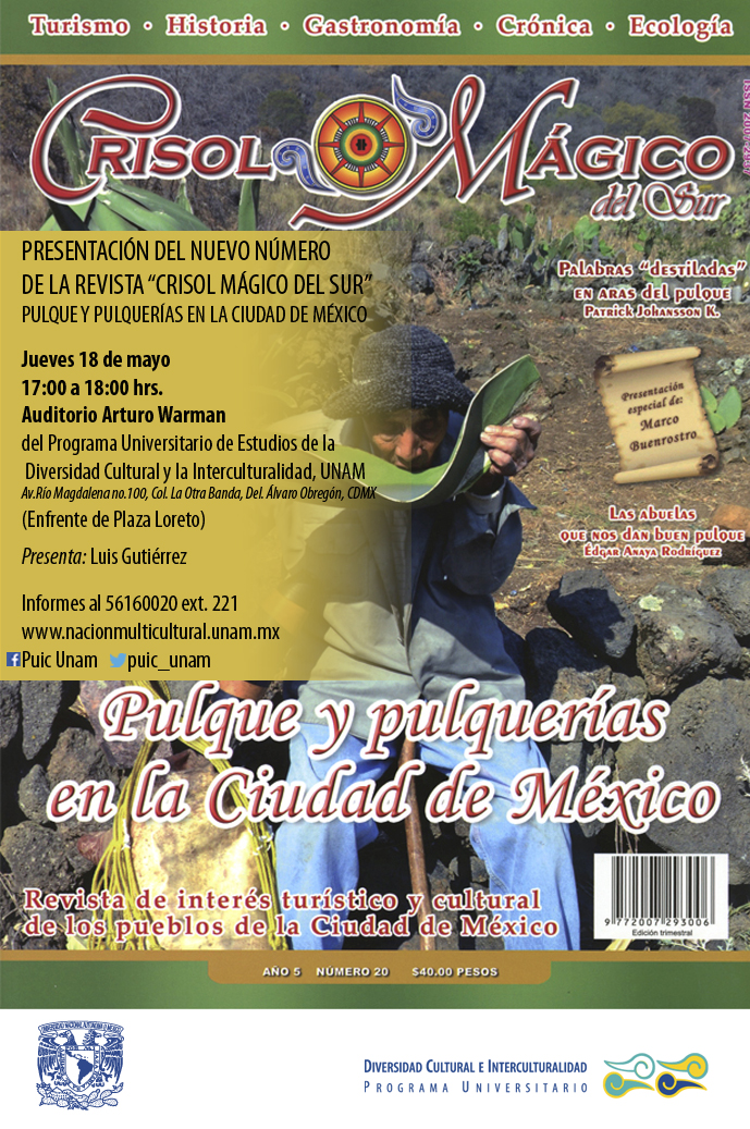 Presentación del nuevo numero de la revista: Crisol Mágico del sur. Pulque y pulquerías de la Ciudad de México