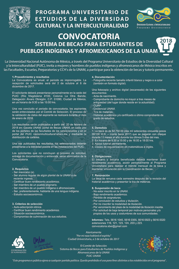 Convocatoria del Sistema de Becas para Estudiantes de Pueblos Indígenas y Afromexicanos de la UNAM
