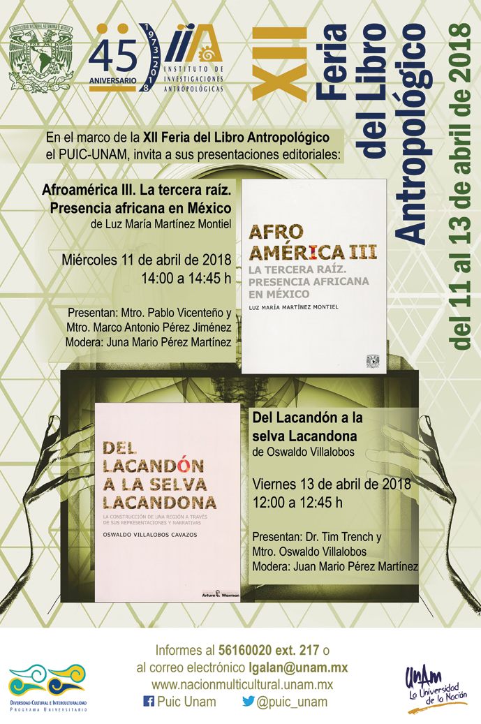 XII Feria del libro antropológico. Presentación de los libros: Afroamérica IIIy Del lacandón a la selva Lacandona