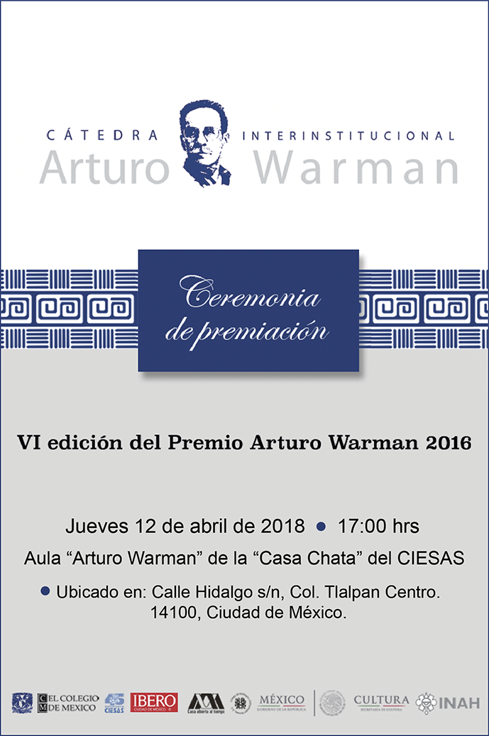Ceremonia de premiación. VI edición del Premio Arturo Warman 2016