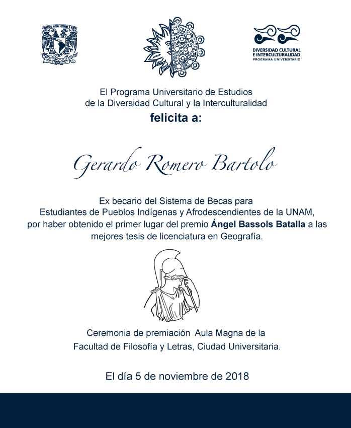 Cartel - El PUIC felicita a Gerardo Romero Bartolo, ex becaria nahua por haber ganado con su  tesis el concurso Ángel Bassols Batalla de Geografía