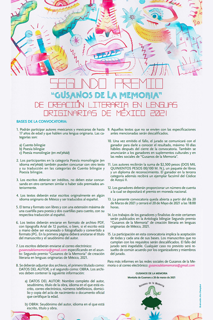 Segundo premio Gusanos de la memoria de creación literaria en lenguas originarias de México, 2021